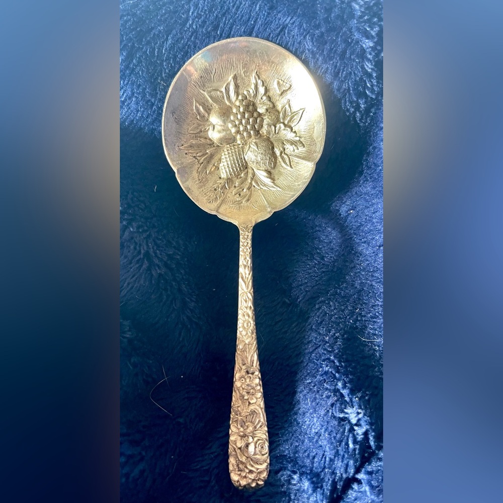 Antique Sterling Silver 925 Berry Spoon Repousse S KIRK & SON